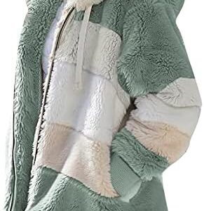 HSUAYEUD Womens Fleece Jackets Full Zipper Pockets Hoodie Coats Winter Warm Soft Teddy Hooded Jacket Warm Fluffy Jacket Fleece Hooded Jacket Overcoat Cardigan - Image 4