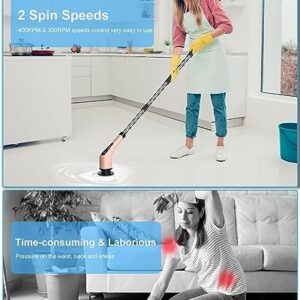 Leebein Electric Spin Scrubber, Cordless Powerful Scrub Brush for Cleaning Bathroom, Kitchen, Shower Tub and Floor Tile with Adjustable Extension Long Handle and 8 Replaceable Brush Heads - Image 3