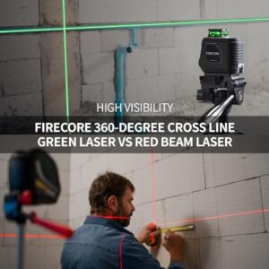 Firecore 360° Laser Level with Tripod, Green Self Leveling Cross Line Laser Tool with 3 Brightness Adjustment Pulse Mode for Floor Tile Wall Construction, L-Bracket, 4 AA AKKU & Carry Pouch Included - Image 7