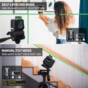 Firecore 360° Laser Level with Tripod, Green Self Leveling Cross Line Laser Tool with 3 Brightness Adjustment Pulse Mode for Floor Tile Wall Construction, L-Bracket, 4 AA AKKU & Carry Pouch Included - Image 4