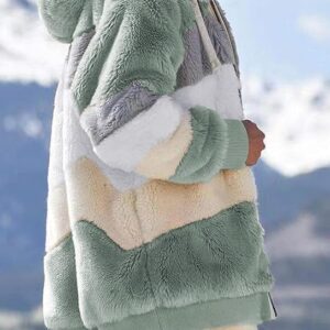 HSUAYEUD Womens Fleece Jackets Full Zipper Pockets Hoodie Coats Winter Warm Soft Teddy Hooded Jacket Warm Fluffy Jacket Fleece Hooded Jacket Overcoat Cardigan - Image 3